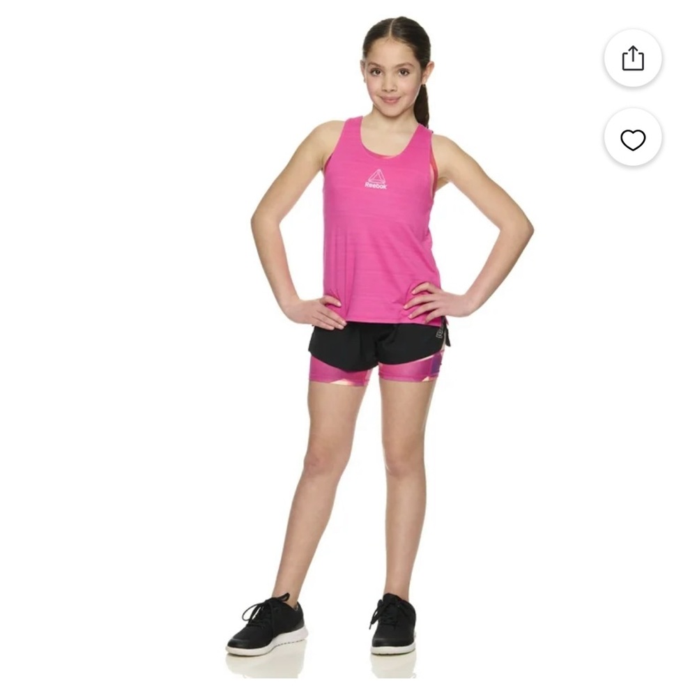 Reebok 2-in-1 Girls Running Shorts Pink & Black Built in Inner Shorts Size 16